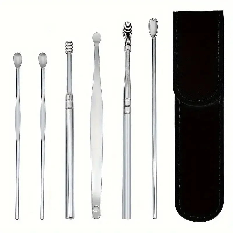 6-Piece Stainless Steel Ear Picking Set: Adult Portable Keychain Ear Picking Spoon Tool for Clearing Earwax