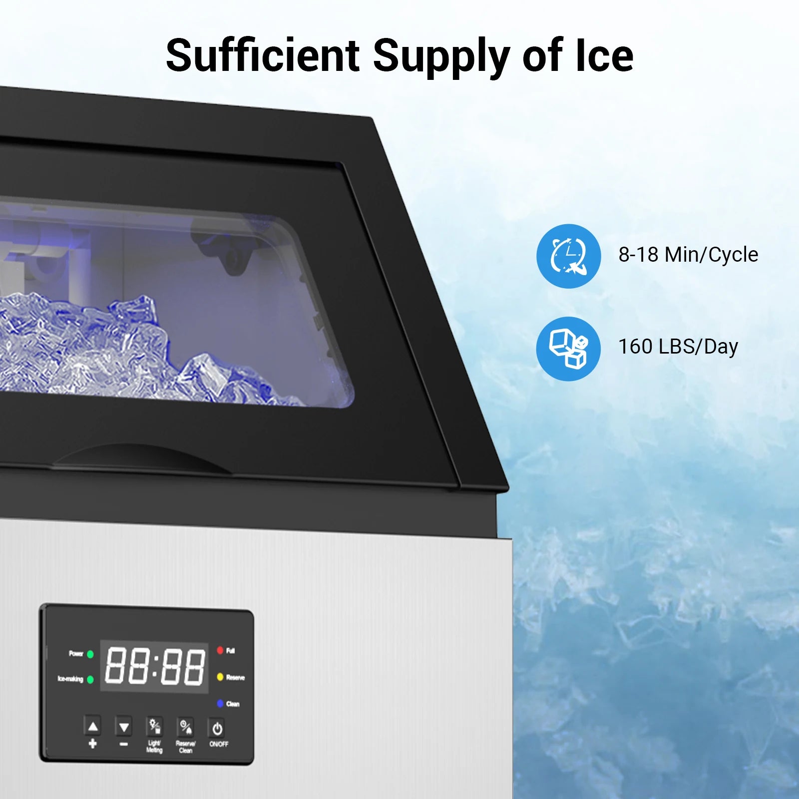 ETL Certified Commercial Ice Maker Machine 160LBS/24H, 45LBS Capacity Freestanding & Under Counter Ice Maker, Clear Ice Cubes