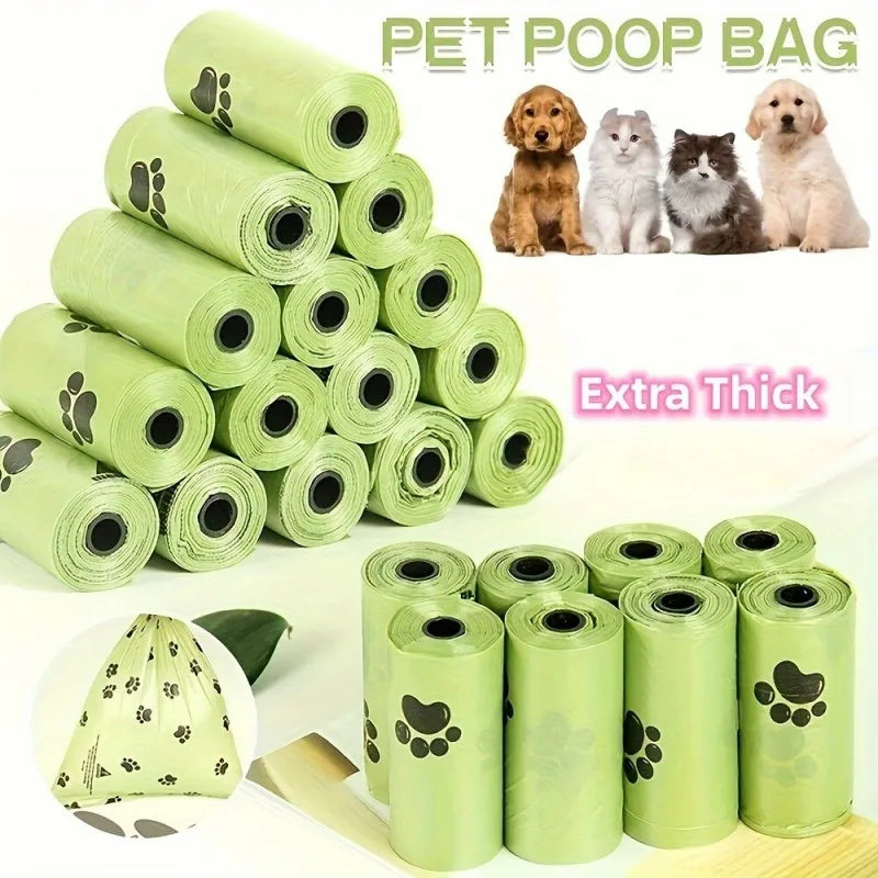 Biodegradable Pet Waste Bags  - Extra Thick Poop Bags for Dogs & Cats, Portable Roll with Dispenser, Eco-Friendly & Lea