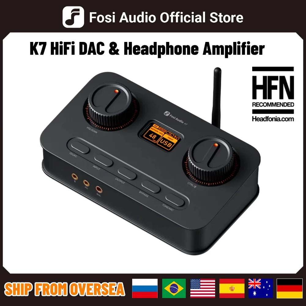 Fosi Audio K7 HiFi DAC & Headphone Amplifier, AKM4493ESQ DAC Chip, PCM 384kHz/32Bit & DSD256, Mic Input USB Audio DAC for Gaming