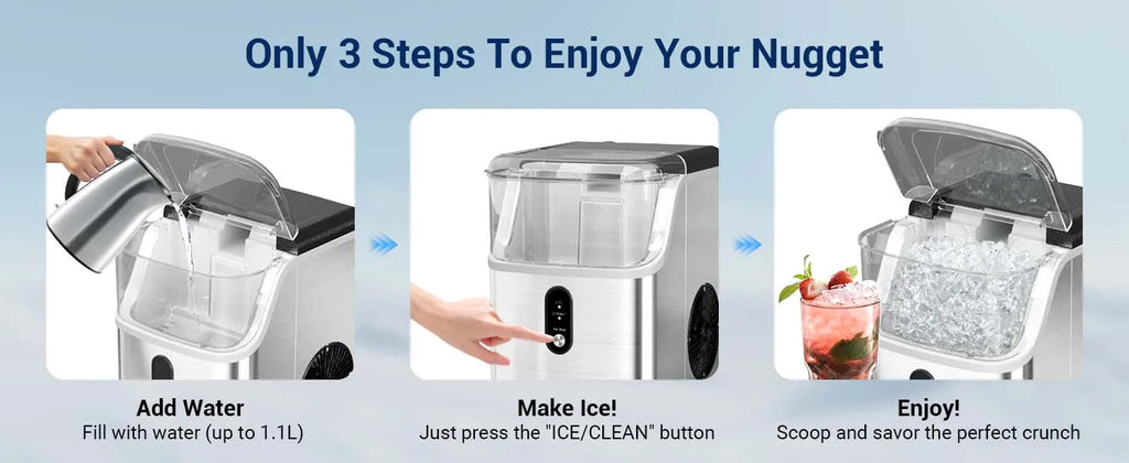 Nugget ice Maker countertop, Soft Pebble Ice Machine 40lbs/Day Small Chewable Pellet ice, Stainless Steel Quiet Mini Chewy Ice Maker Self Cleaning, Ice Ready in 6 Mins for Home Kitchen Office