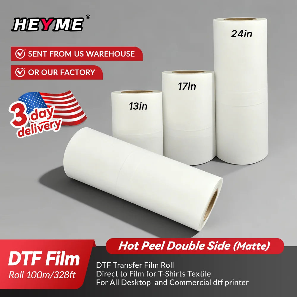 DTF Transfer Film Roll A3 Double Sided Matte Heat Transfer Paper Hot & Cold Peel PET Film Direct to Film for T-Shirts Textile