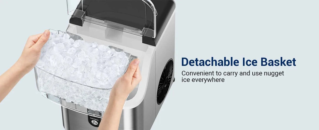Nugget ice Maker countertop, Soft Pebble Ice Machine 40lbs/Day Small Chewable Pellet ice, Stainless Steel Quiet Mini Chewy Ice Maker Self Cleaning, Ice Ready in 6 Mins for Home Kitchen Office