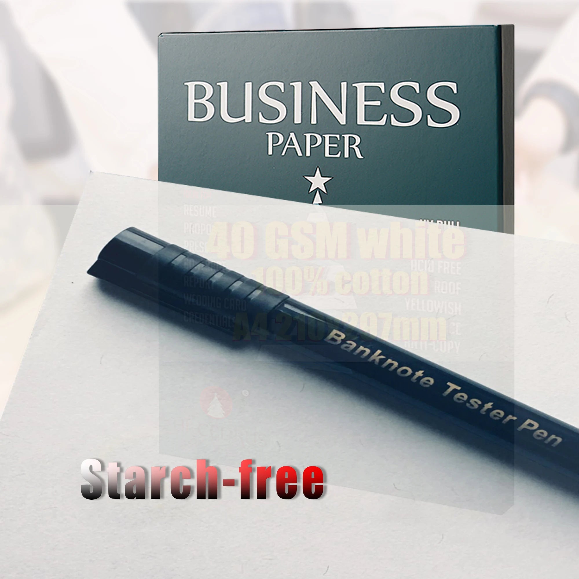 40gsm, 100% Cotton Paper, A4 210*297mm, White Color, Starch-Free, Waterproof, 200 Sheets, GCYT017