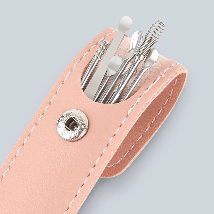 6-Piece Stainless Steel Ear Picking Set: Adult Portable Keychain Ear Picking Spoon Tool for Clearing Earwax