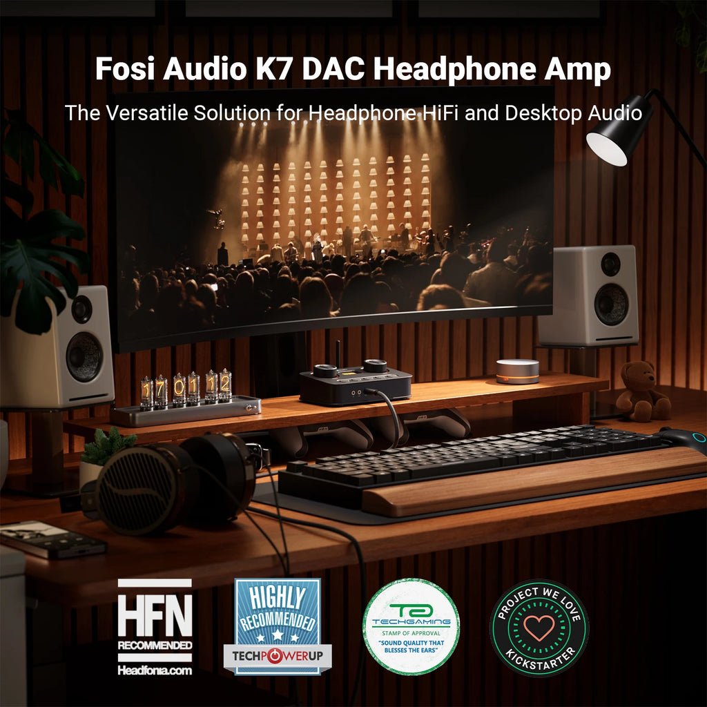 Fosi Audio K7 HiFi DAC & Headphone Amplifier, AKM4493ESQ DAC Chip, PCM 384kHz/32Bit & DSD256, Mic Input USB Audio DAC for Gaming