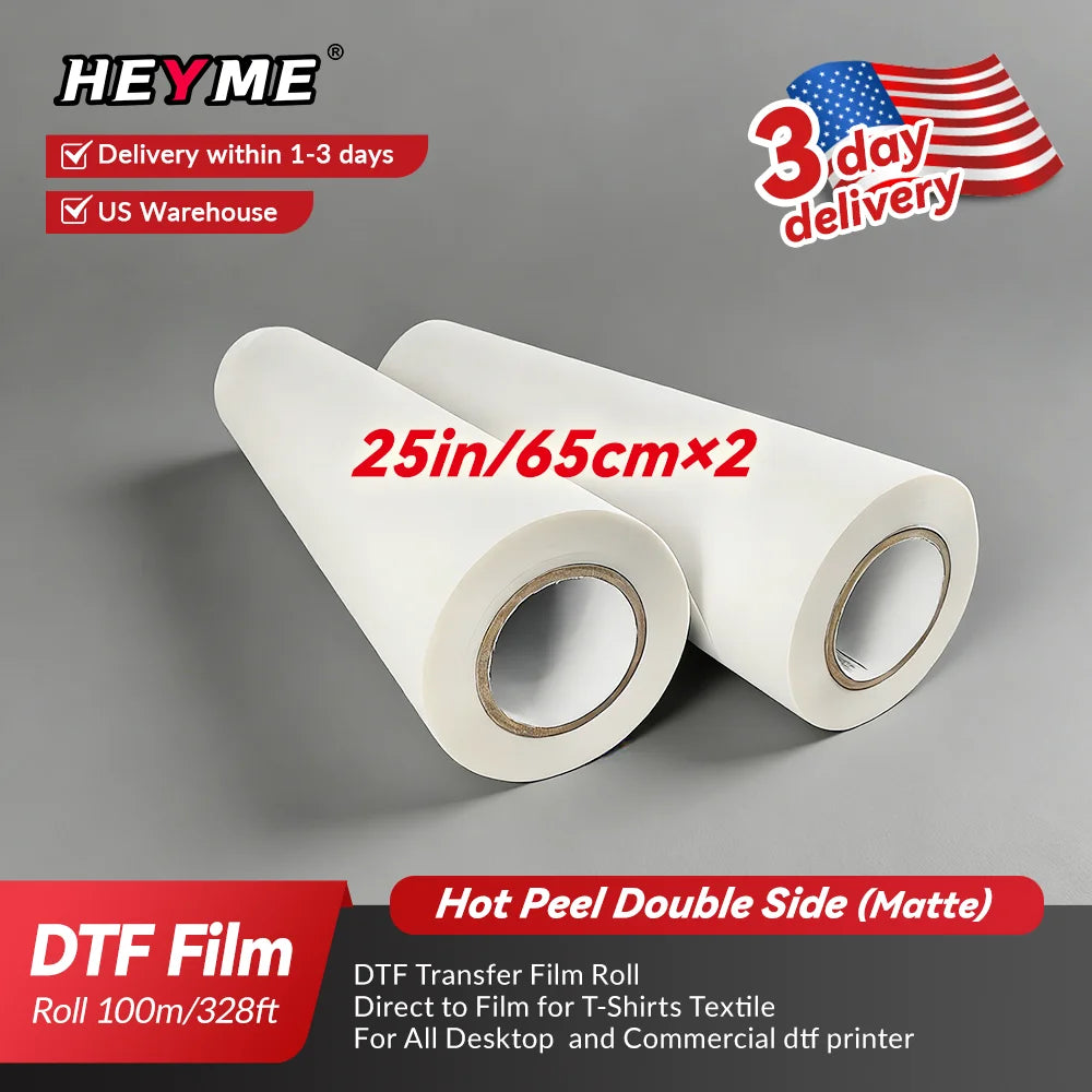 DTF Transfer Film Roll A3 Double Sided Matte Heat Transfer Paper Hot & Cold Peel PET Film Direct to Film for T-Shirts Textile