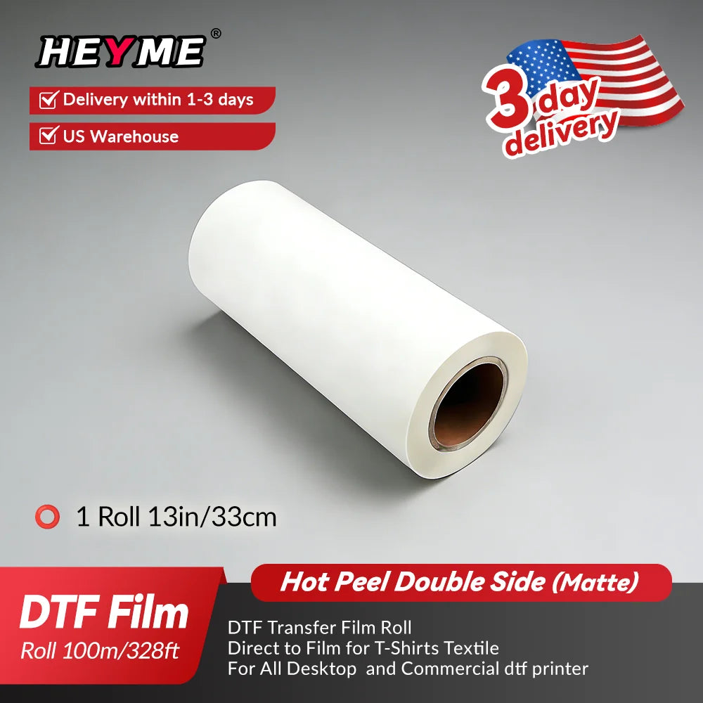 DTF Transfer Film 33cmx100m/13inx328ft Hot Peel Transfer Film Printing Double Side Matt for A3 A4 Desktop DTF Printer