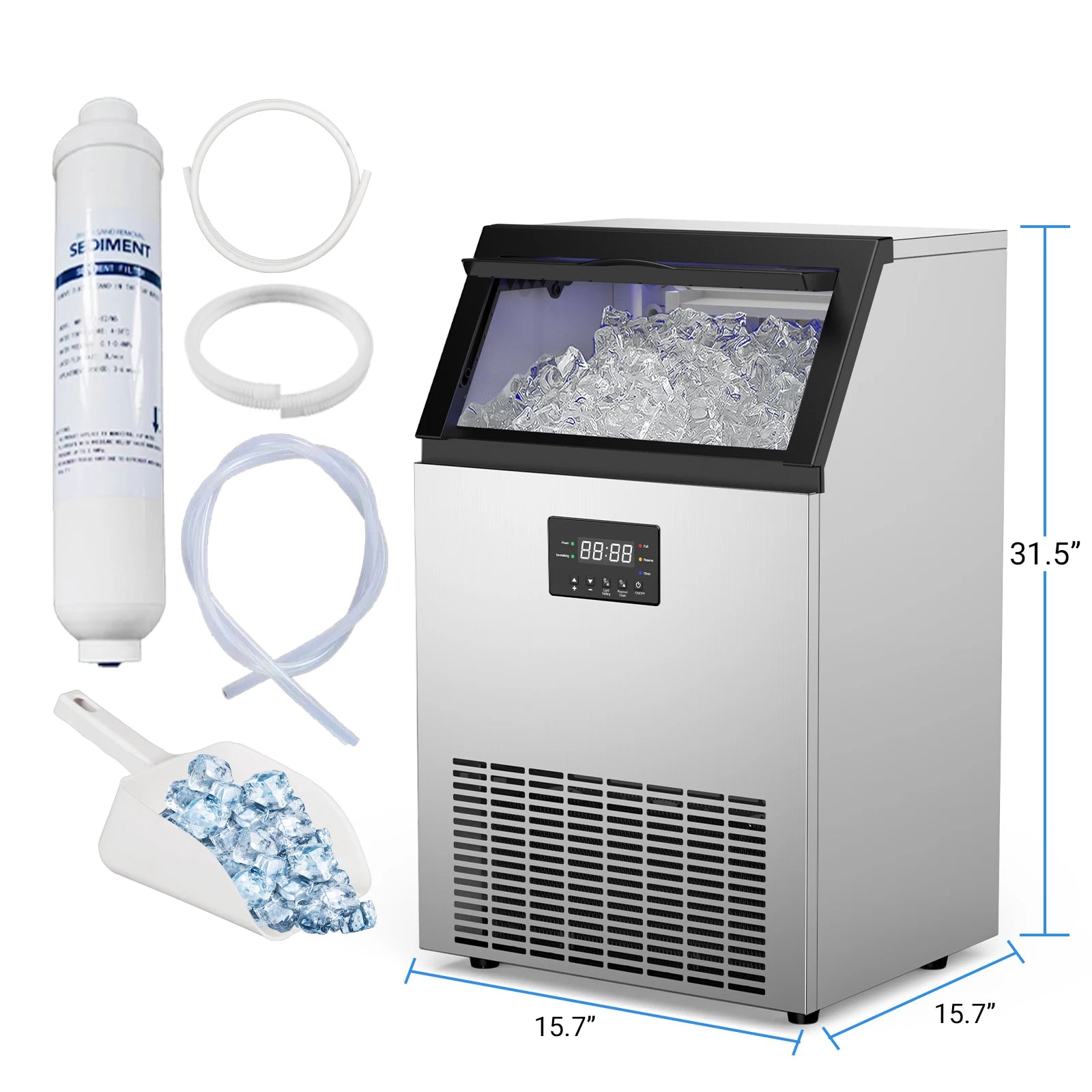 ETL Certified Commercial Ice Maker Machine 160LBS/24H, 45LBS Capacity Freestanding & Under Counter Ice Maker, Clear Ice Cubes