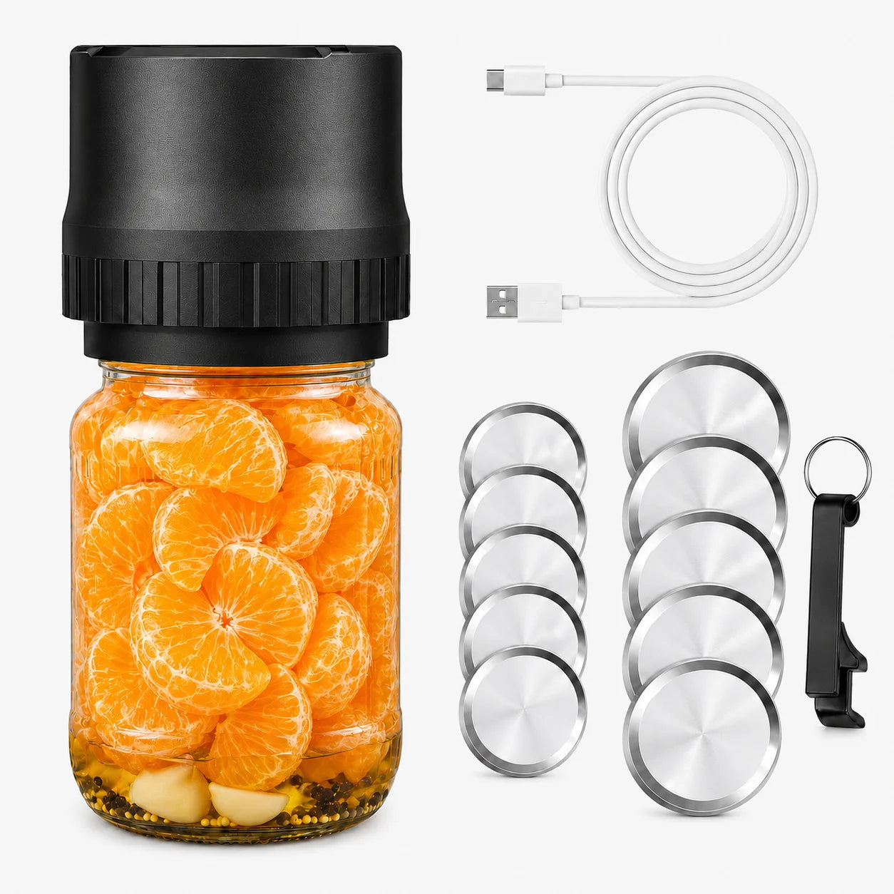 Portable Electric Vacuum Sealer Powerful Air Extraction LED Power Display USB Charging Compatible with Wide-mouth/Regular-mouth Mason Jars