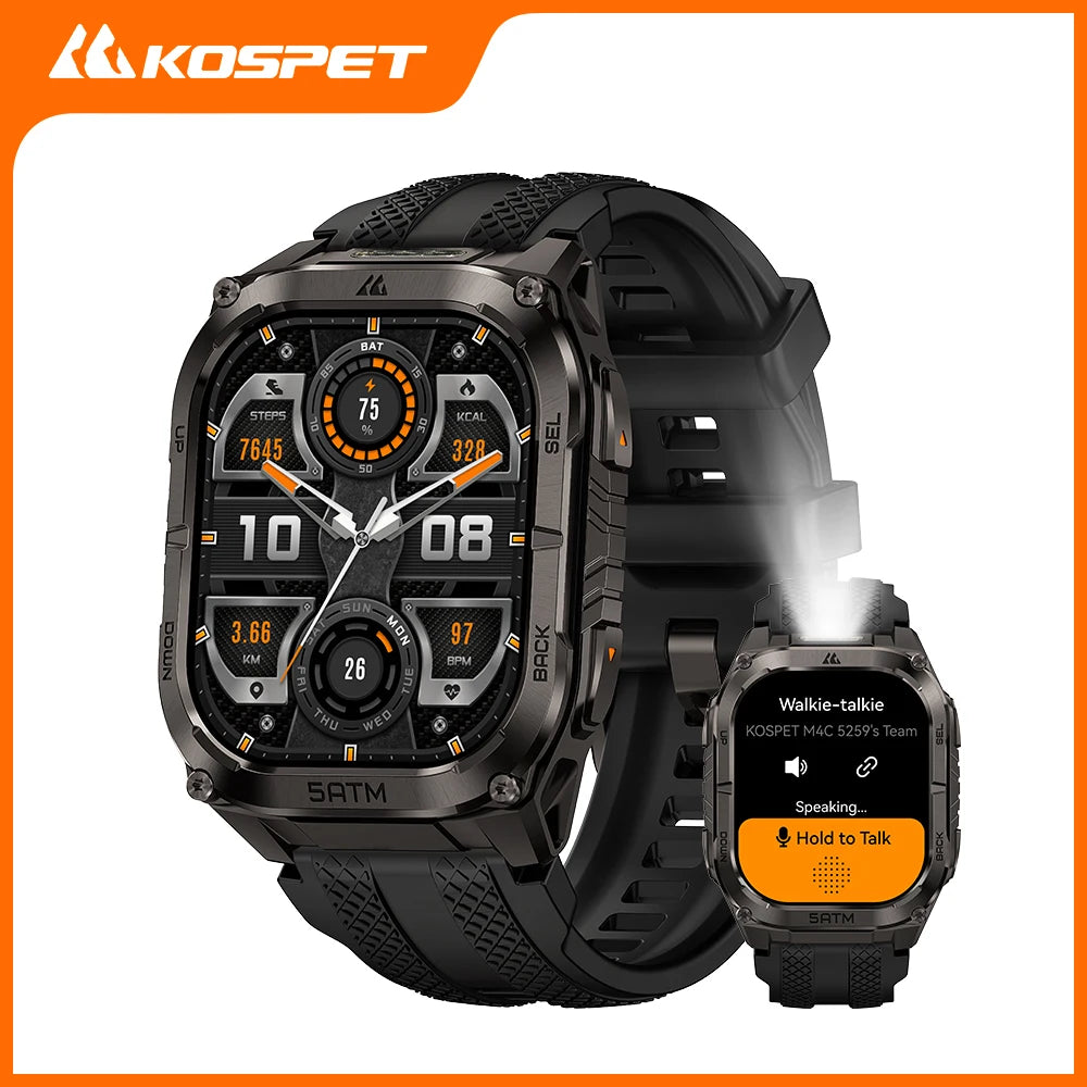 KOSPET TANK M4C Rugged Smartwatch for Men Military-Grade GPS Watch with Flashlight 5ATM Waterproof Health & Fitness Tracker