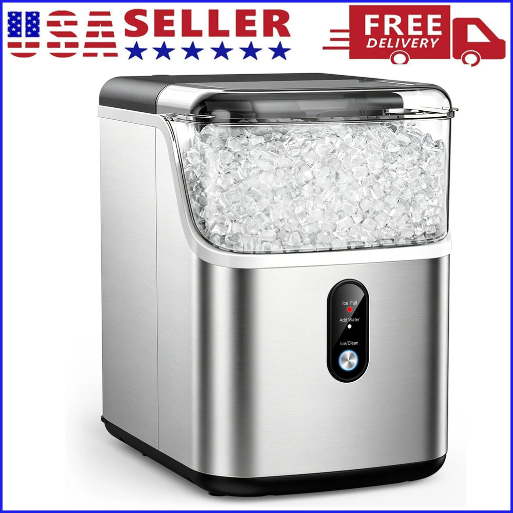 Nugget ice Maker countertop, Soft Pebble Ice Machine 40lbs/Day Small Chewable Pellet ice, Stainless Steel Quiet Mini Chewy Ice Maker Self Cleaning, Ice Ready in 6 Mins for Home Kitchen Office