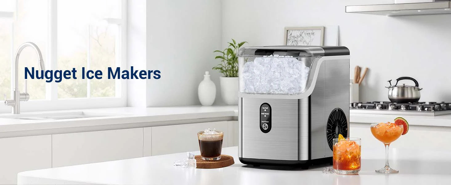 Nugget ice Maker countertop, Soft Pebble Ice Machine 40lbs/Day Small Chewable Pellet ice, Stainless Steel Quiet Mini Chewy Ice Maker Self Cleaning, Ice Ready in 6 Mins for Home Kitchen Office