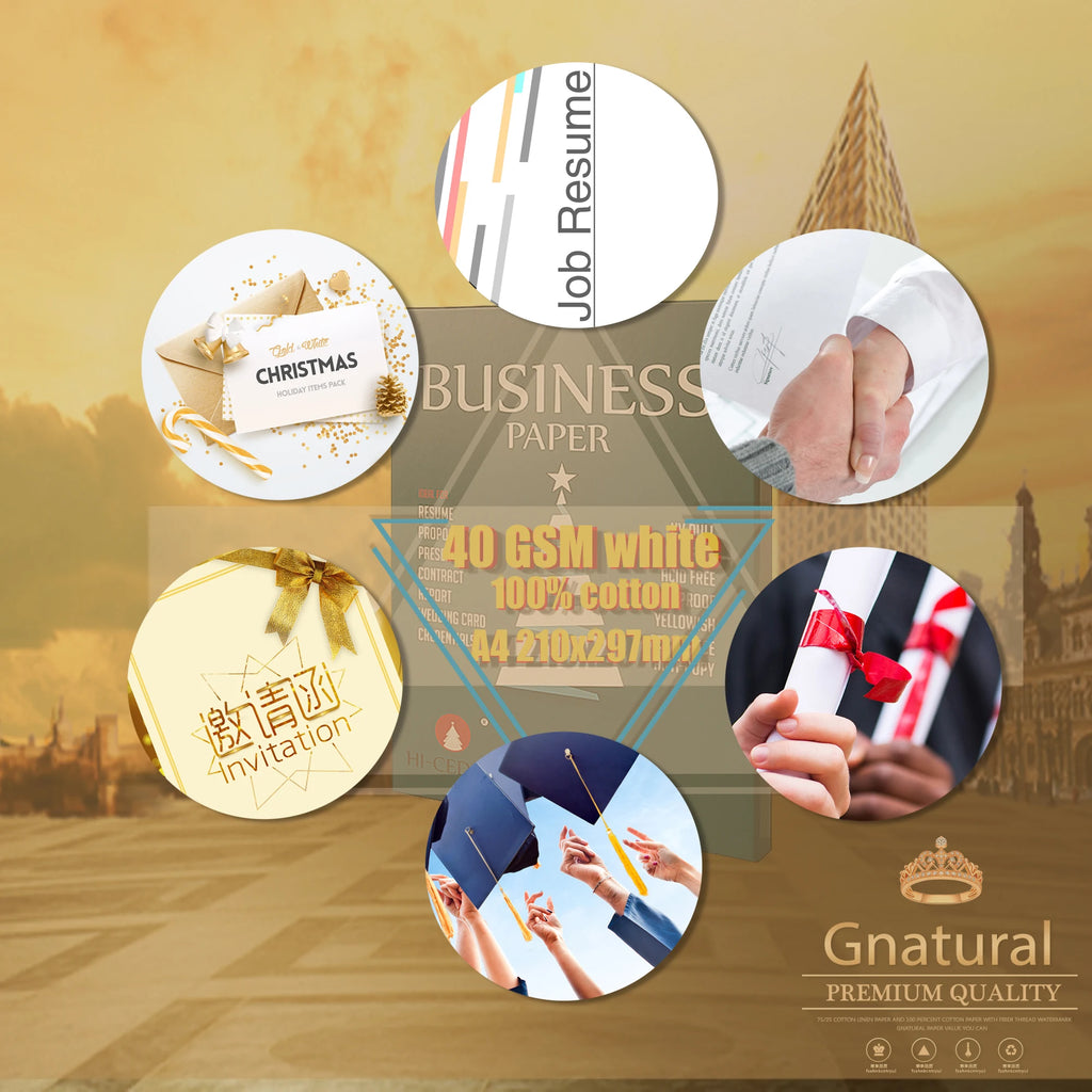 40gsm, 100% Cotton Paper, A4 210*297mm, White Color, Starch-Free, Waterproof, 200 Sheets, GCYT017