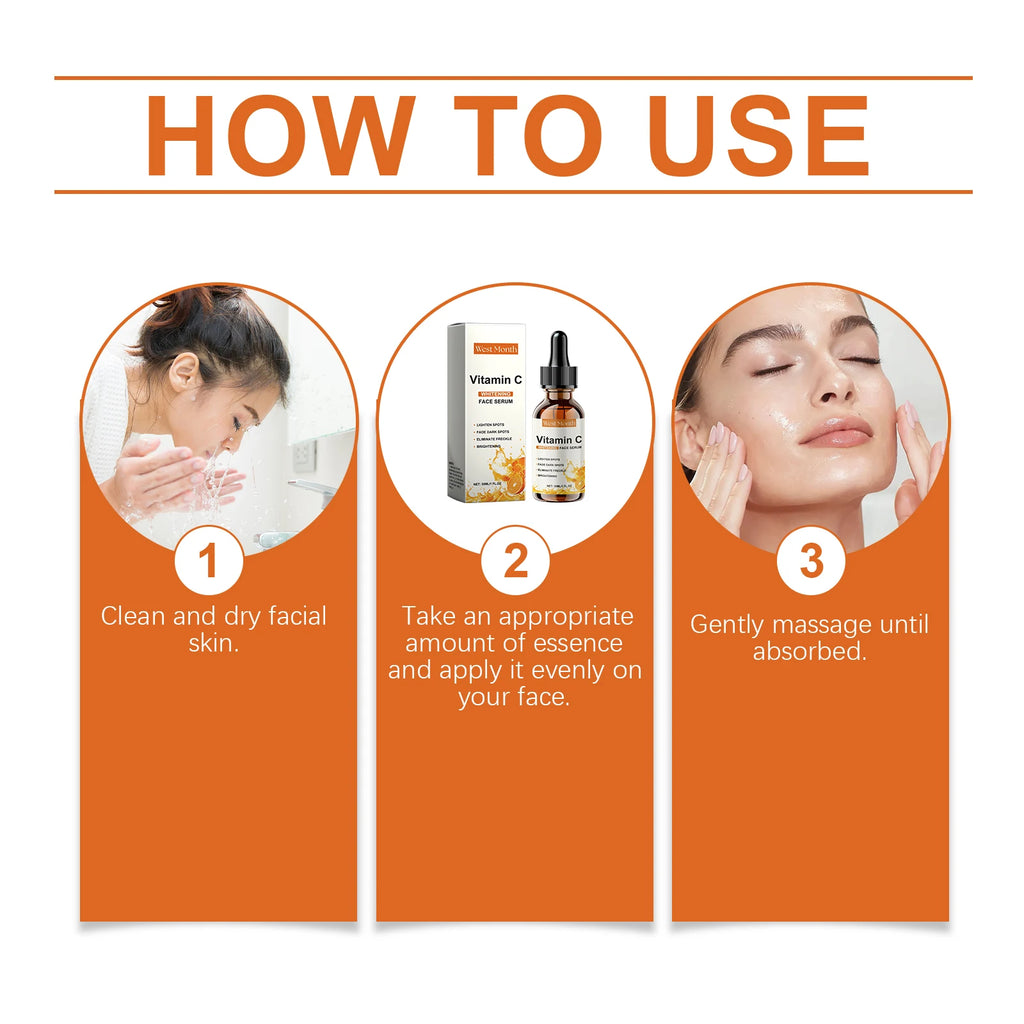 Vitamin C Facial Essence Fade Dark Spots Eliminate Freckles Acne Marks Repair Smooth Skin Care Hyaluronic Acid Brightening Serum