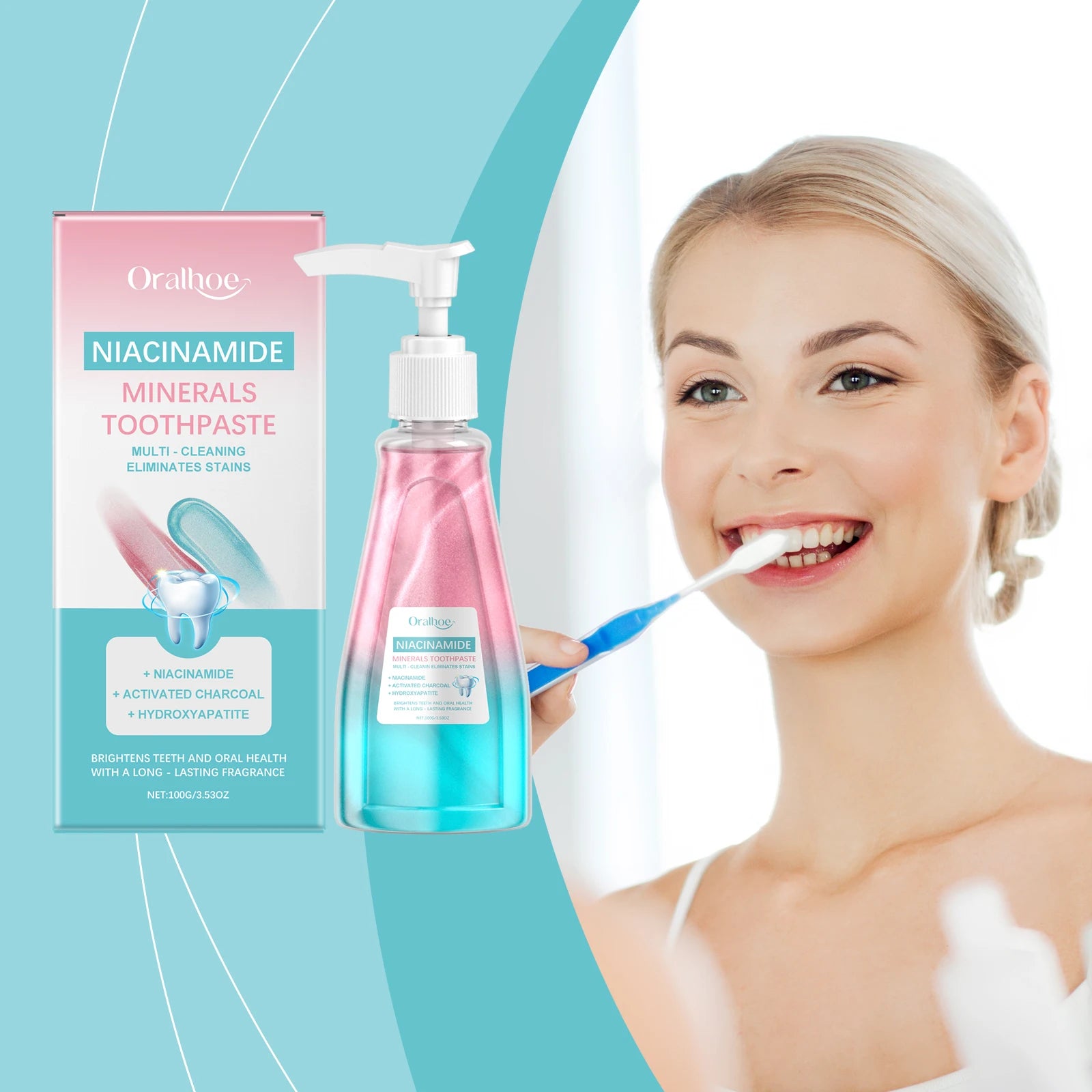 Oralhoe 100g Niacinamide Whitening Toothpaste Brighten Teeth Clean Teeth Stain Mouth Fresh Breath Oral Hygiene Bleach Toothpaste
