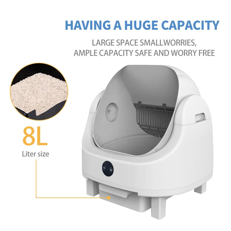 HEYBO PET Large Capacity Self Cleaning Cat Litter Box, Safety App Control, Odor Free Waste Bin, Auto Smart Open Cat Litter Box