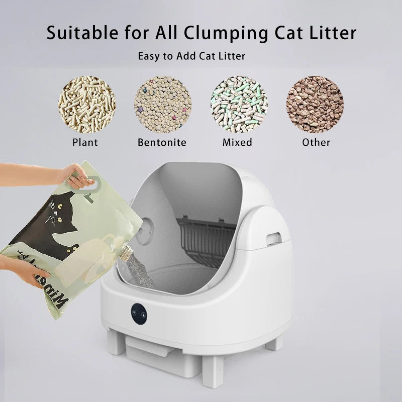 HEYBO PET Large Capacity Self Cleaning Cat Litter Box, Safety App Control, Odor Free Waste Bin, Auto Smart Open Cat Litter Box
