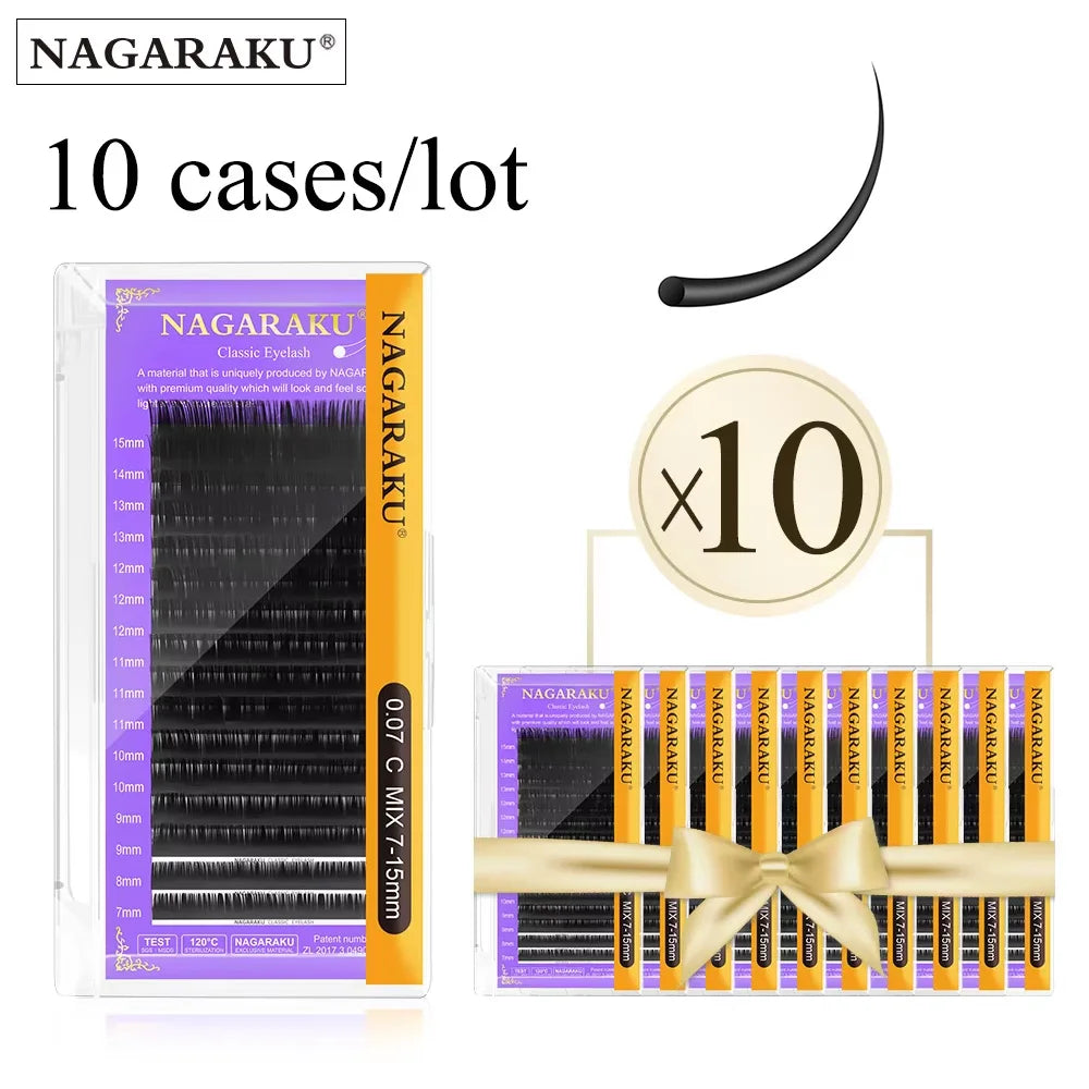 NAGARAKU Maquiagem 10 Cases Lashes Individual Eyelash Extensions Supplies Soft Natural Light False Eyelashes Premium Mink
