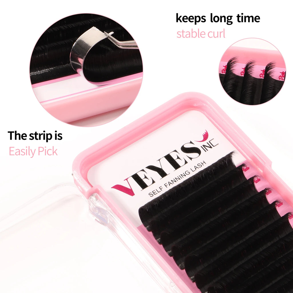 Veyes Inc Easy Fanning Eyelash Extensions Veyelash PBT Silk Russian Volume Lashes Fast Bloom Austomatic Flowering Natural Makeup