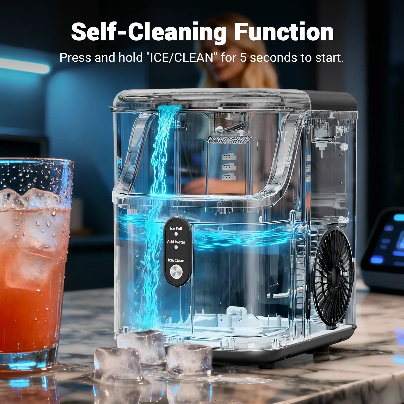 Nugget ice Maker countertop, Soft Pebble Ice Machine 40lbs/Day Small Chewable Pellet ice, Stainless Steel Quiet Mini Chewy Ice Maker Self Cleaning, Ice Ready in 6 Mins for Home Kitchen Office