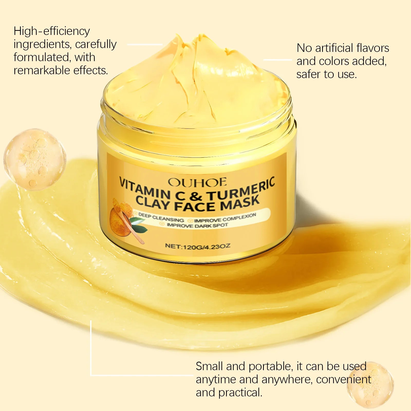 Ouhoe 120g Vitamin C Exfoliating Facial Mask Turmeric Cleansing Shrinking Pores Hydrating Moisturizer Reduce Dullness Clay Mask