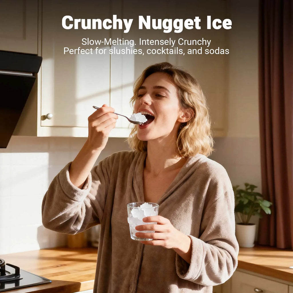 Nugget ice Maker countertop, Soft Pebble Ice Machine 40lbs/Day Small Chewable Pellet ice, Stainless Steel Quiet Mini Chewy Ice Maker Self Cleaning, Ice Ready in 6 Mins for Home Kitchen Office