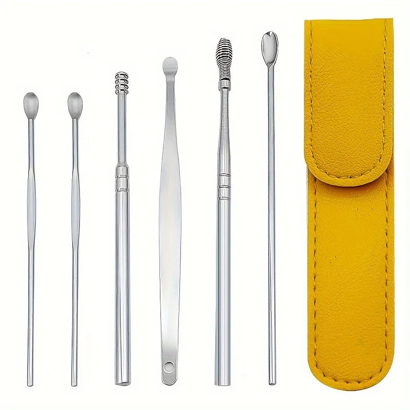 6-Piece Stainless Steel Ear Picking Set: Adult Portable Keychain Ear Picking Spoon Tool for Clearing Earwax
