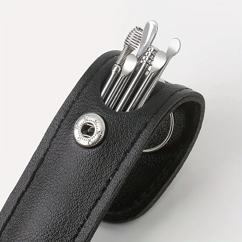 6-Piece Stainless Steel Ear Picking Set: Adult Portable Keychain Ear Picking Spoon Tool for Clearing Earwax