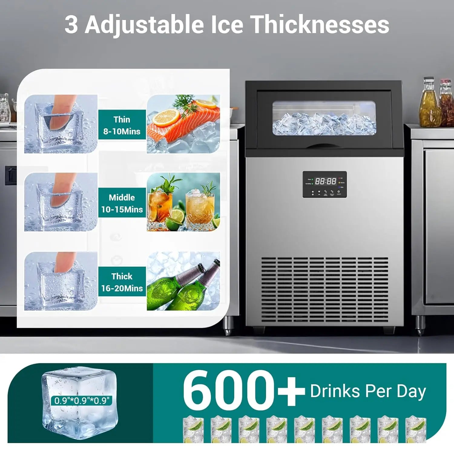 ETL Certified Commercial Ice Maker Machine 160LBS/24H, 45LBS Capacity Freestanding & Under Counter Ice Maker, Clear Ice Cubes