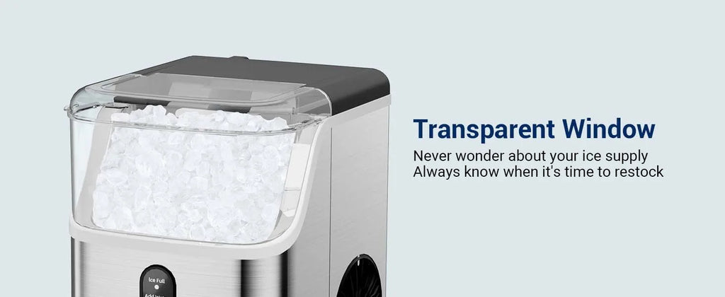 Nugget ice Maker countertop, Soft Pebble Ice Machine 40lbs/Day Small Chewable Pellet ice, Stainless Steel Quiet Mini Chewy Ice Maker Self Cleaning, Ice Ready in 6 Mins for Home Kitchen Office