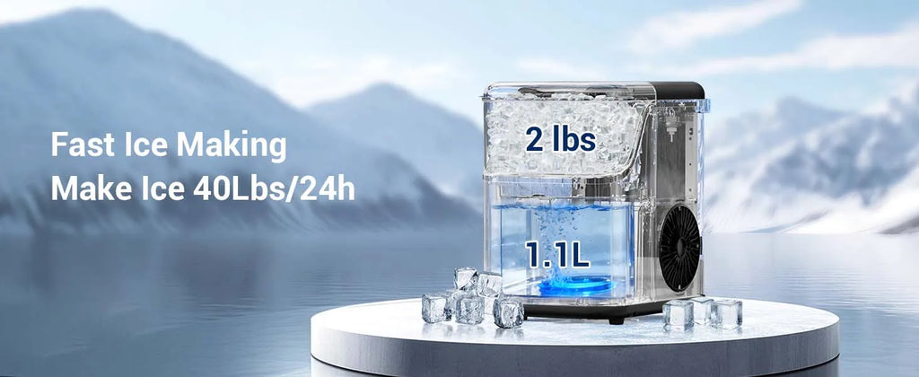 Nugget ice Maker countertop, Soft Pebble Ice Machine 40lbs/Day Small Chewable Pellet ice, Stainless Steel Quiet Mini Chewy Ice Maker Self Cleaning, Ice Ready in 6 Mins for Home Kitchen Office