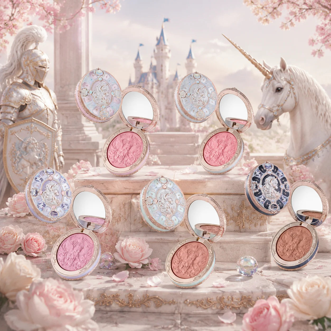 Flower Knows Knight Unicorn Satin Blush Silky Powder Melts Into Skin Long Lasting High Pigment Shimmer Natural Flushed Makeup