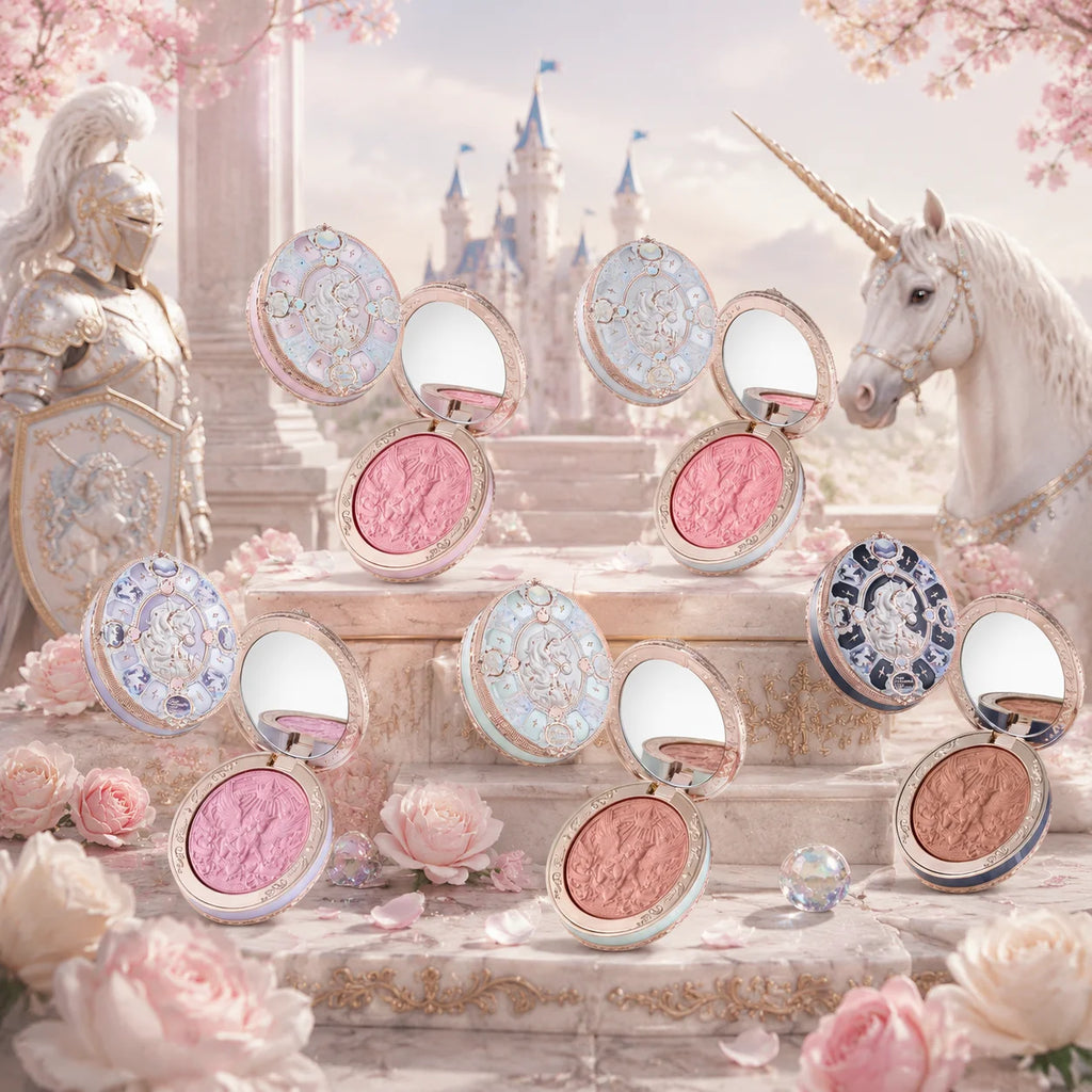 Flower Knows Knight Unicorn Satin Blush Silky Powder Melts Into Skin Long Lasting High Pigment Shimmer Natural Flushed Makeup