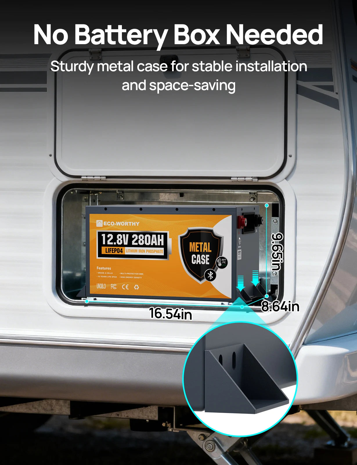 ECO-WORTHY 3584Wh 12V 280Ah Metal Case LiFePO4 Battery w/Bluetooth & Low Temp Cutoff - Built-in 200A BMS - Deep Cycle for Camper, Traile