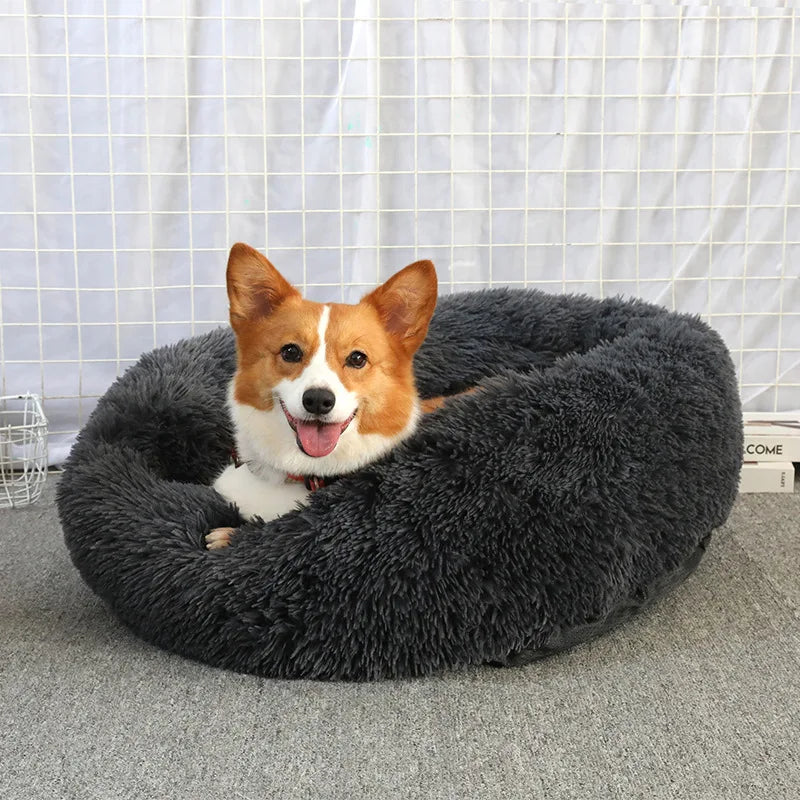 Donut Dog Bed Warm Soft Long Plush Pet bed For Samll Large Dog House Cat Calming Beds Washable Winter Kennel Sofa Cushion Mat
