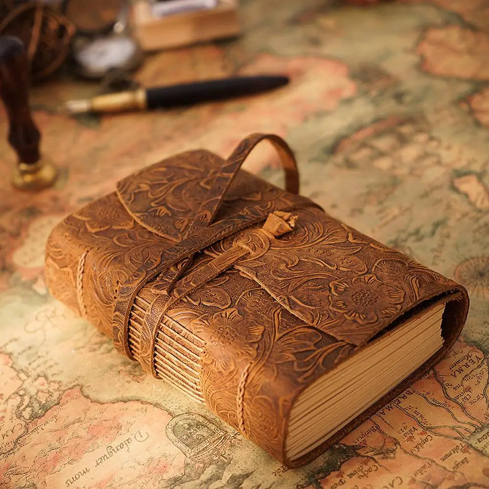 Handmade Leather Notebook Brown Journal Thick Travel Diary Blank Kraft Tie Rope Sketchbook Back To School Gift 400 Pages