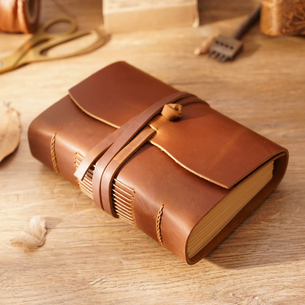 Handmade Leather Notebook Brown Journal Thick Travel Diary Blank Kraft Tie Rope Sketchbook Back To School Gift 400 Pages