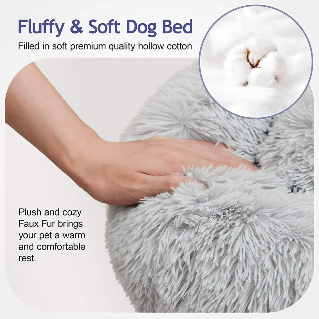 Donut Dog Bed Warm Soft Long Plush Pet bed For Samll Large Dog House Cat Calming Beds Washable Winter Kennel Sofa Cushion Mat