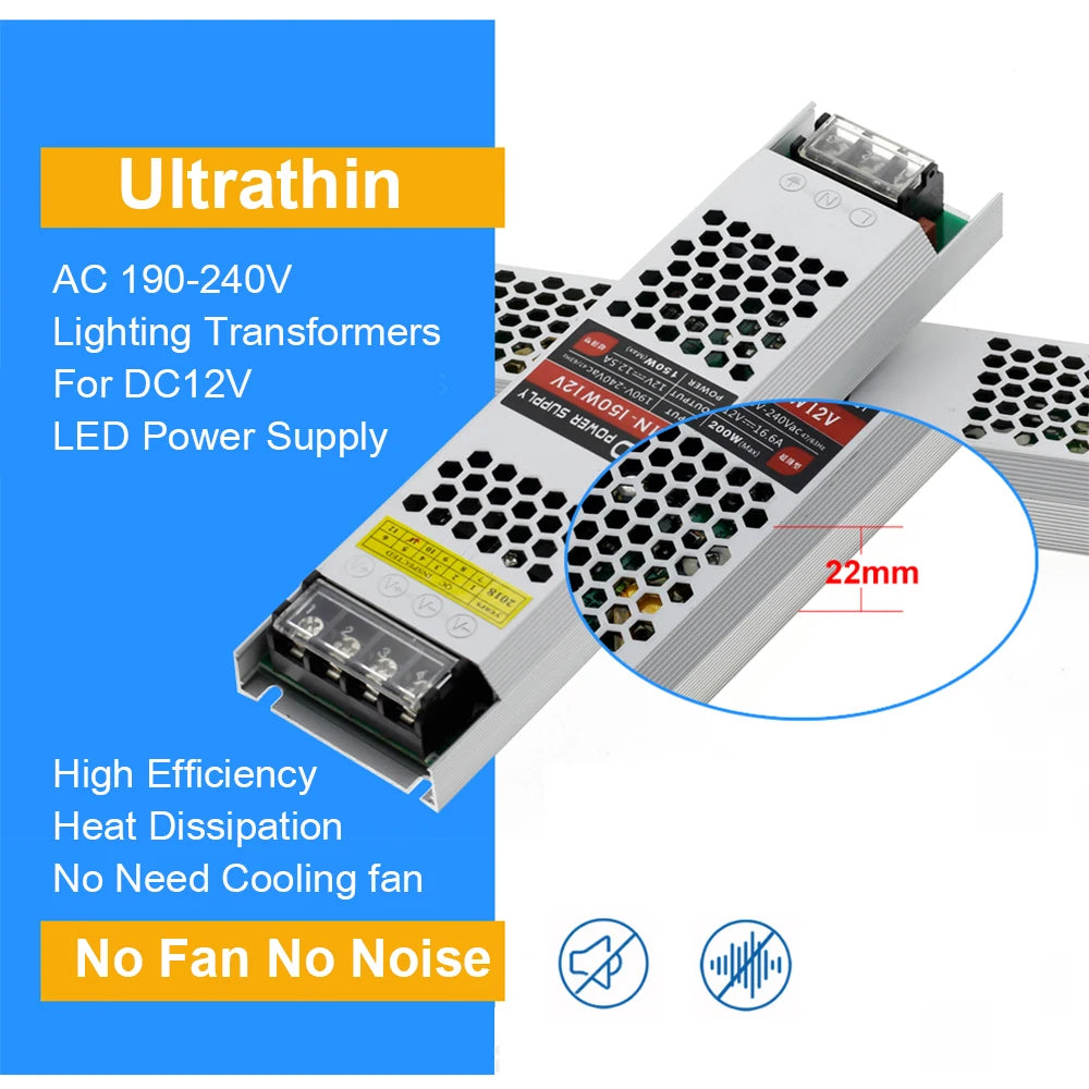 Ultra Thin LED Power Supply DC 12V 24V Lighting Transformer 60W 100W 150W 200W 300W 400W LED Driver Power Adapter For LED Strip