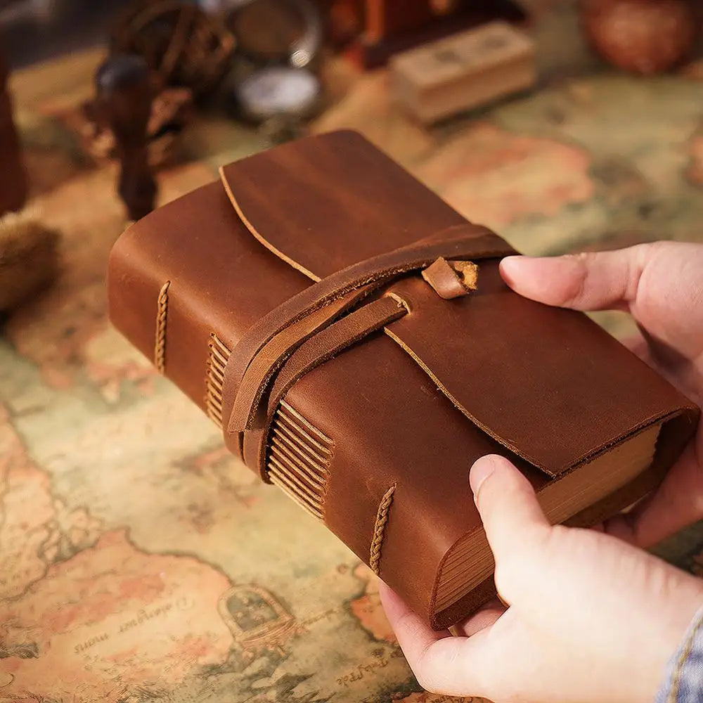 Handmade Leather Notebook Brown Journal Thick Travel Diary Blank Kraft Tie Rope Sketchbook Back To School Gift 400 Pages