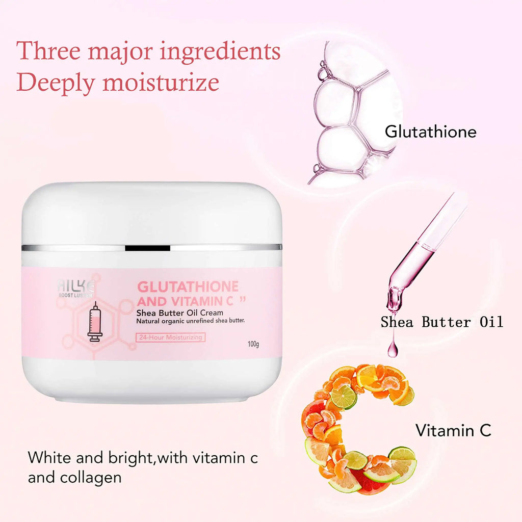AILKE Glutathione & Vitamin C Shea Butter Cream, Brightening, Deeply Moisturizing, Smooth Skin, Face and Body Butter Cream,100ml