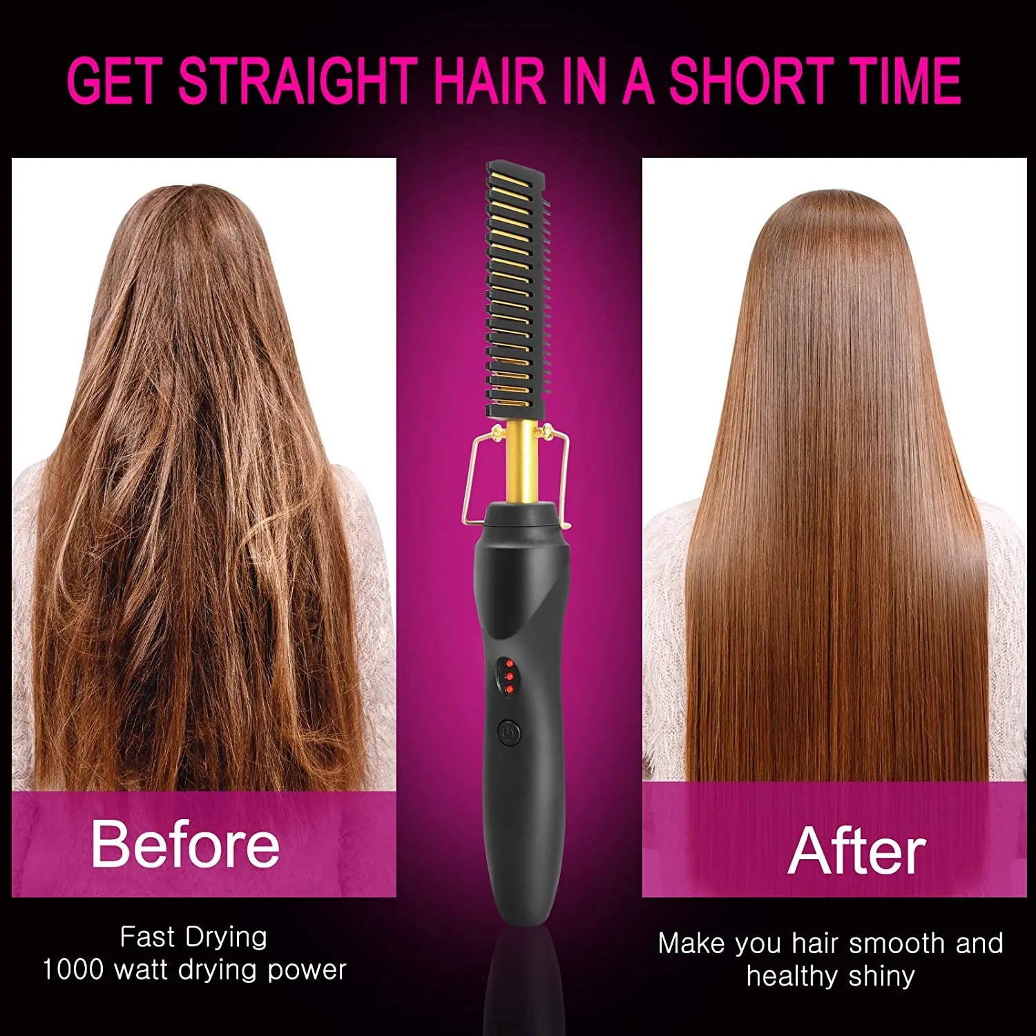 2 In1 Hot Comb Hair Straightener Electric Heating Comb Fast Heating Portable Travel Anti-Scald Beard Straightener Press Comb