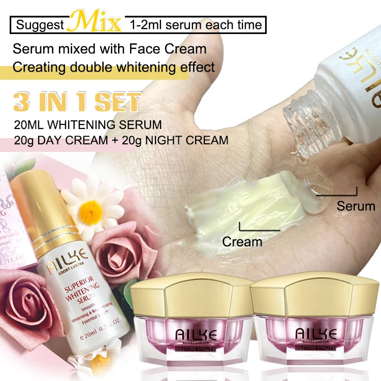 AILKE Lightening Anti-Wrinkle Face Cream, With Collagen, Hyaluronic Acid, Whitening Skin Care Women Facial Moisturizer Set