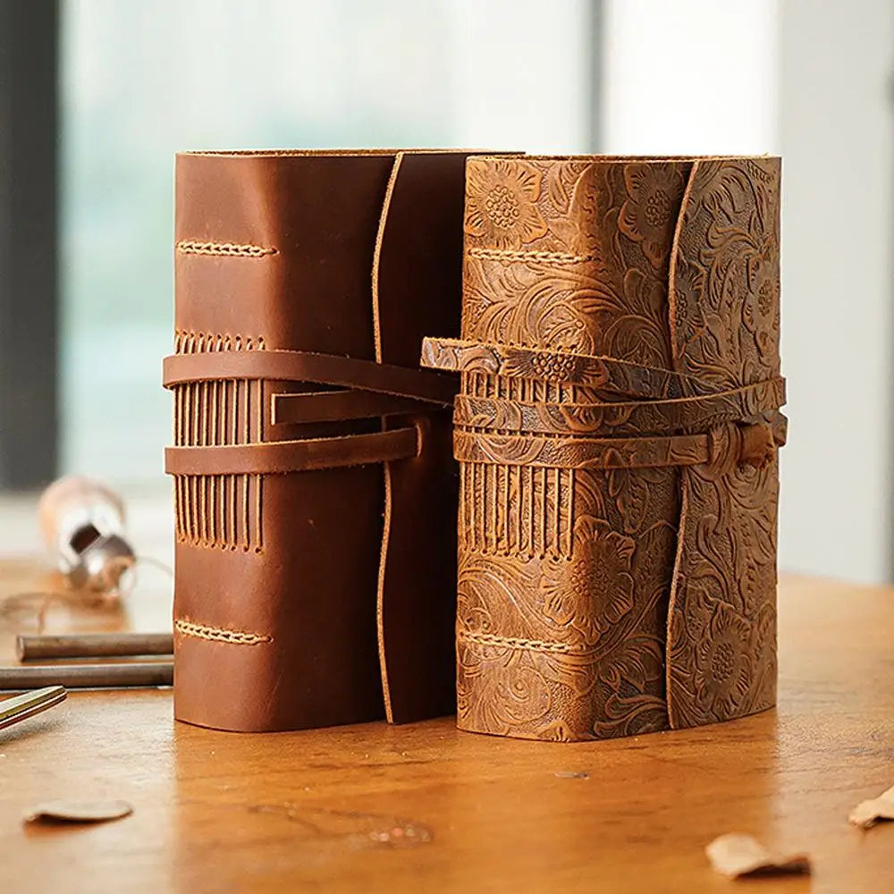 Handmade Leather Notebook Brown Journal Thick Travel Diary Blank Kraft Tie Rope Sketchbook Back To School Gift 400 Pages