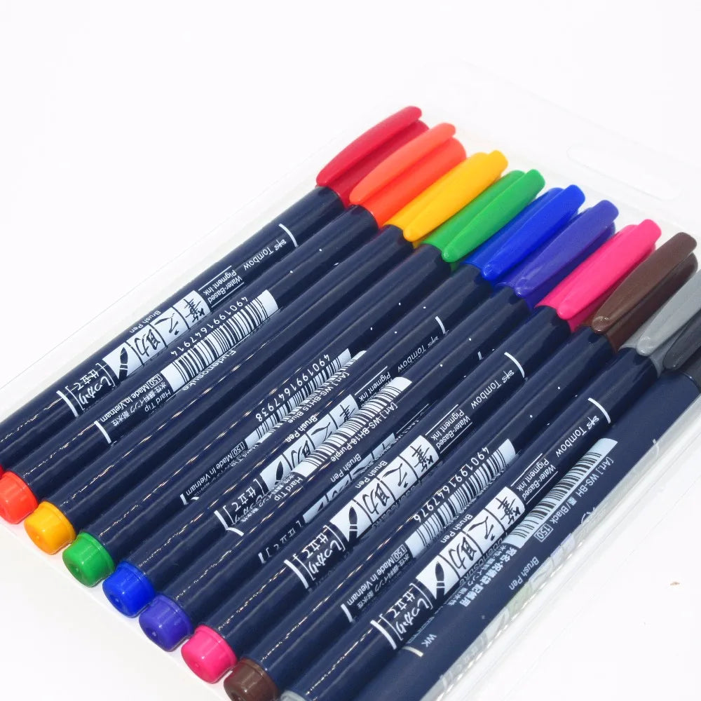 Tombow  Markers Water-Based Pigment Ink Calligraphy Lettering Pens Brush Marker Pens Fudenosuke Pens Set Japan