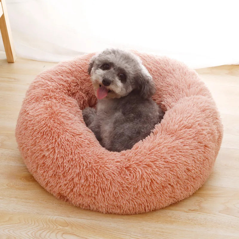 Donut Dog Bed Warm Soft Long Plush Pet bed For Samll Large Dog House Cat Calming Beds Washable Winter Kennel Sofa Cushion Mat