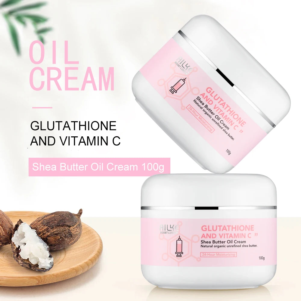 AILKE Glutathione & Vitamin C Shea Butter Cream, Brightening, Deeply Moisturizing, Smooth Skin, Face and Body Butter Cream,100ml