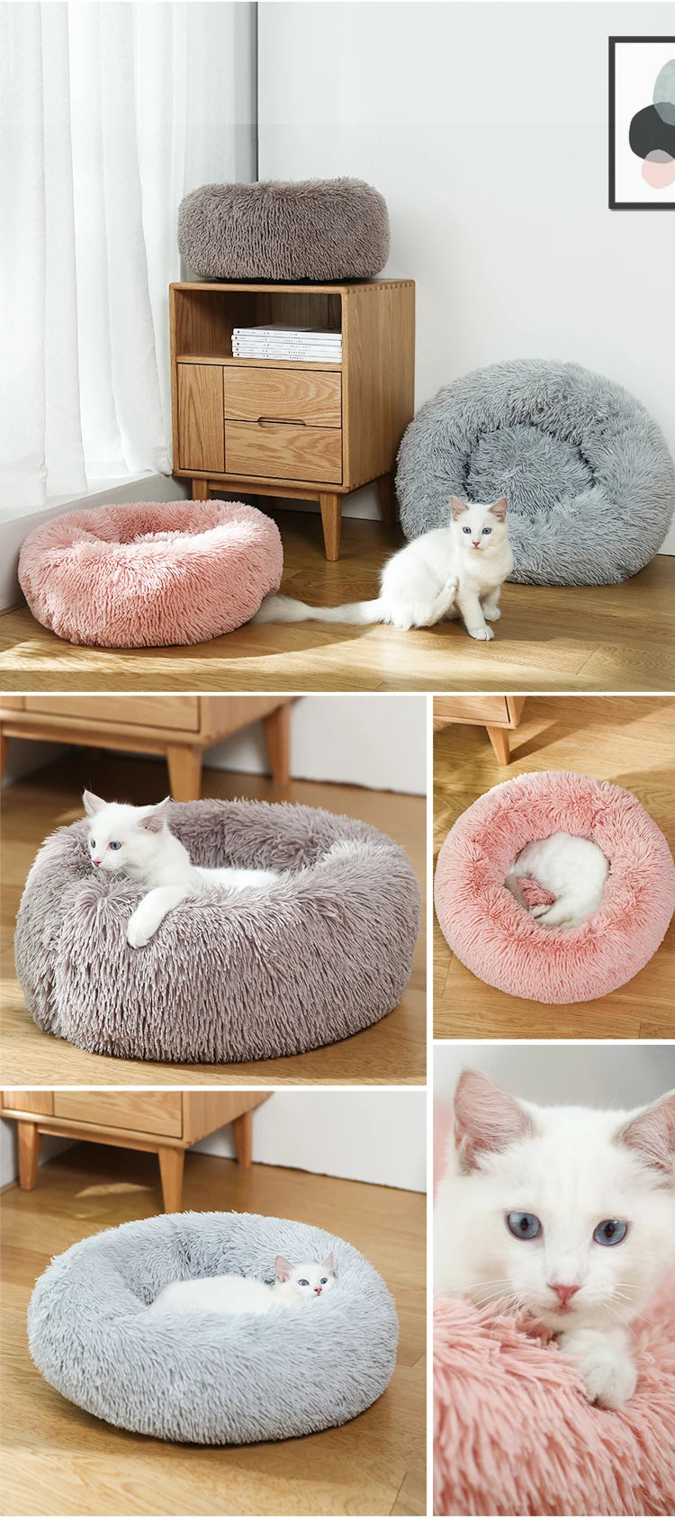 Donut Dog Bed Warm Soft Long Plush Pet bed For Samll Large Dog House Cat Calming Beds Washable Winter Kennel Sofa Cushion Mat