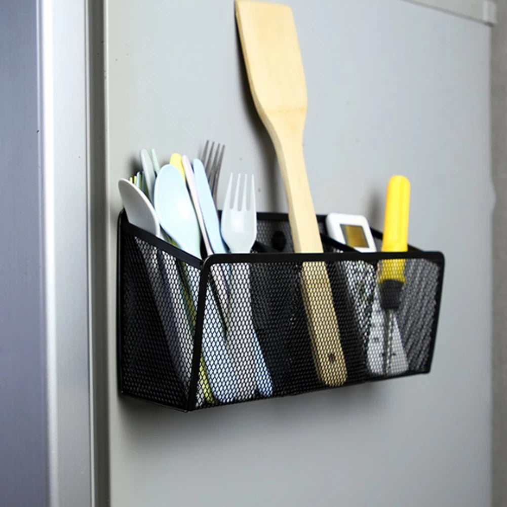 Multifunctional Magnetic Storage Basket Creative Magnetic Metal Mesh Pen Holder Home Office Debris Organizer 1/2/3 Grid Optional